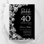 Elegant Black Silver Roses Surprise 40th Birthday Invitation<br><div class="desc">Black silver floral surprise 40th birthday party invitation. Elegant design featuring roses,  faux silver foil and typography script font. Trendy invite card perfect for a stylish female bday celebration. Can be customised to any age. Printed Zazzle invitations or instant download digital printable template.</div>