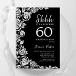Elegant Black Silver Roses Surprise 60th Birthday Invitation<br><div class="desc">Black silver floral surprise 60th birthday party invitation. Elegant design featuring roses,  faux silver foil and typography script font. Trendy invite card perfect for a stylish female bday celebration. Can be customised to any age. Printed Zazzle invitations or instant download digital printable template.</div>