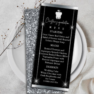 Elegant Black Silver Sparkle Dental Graduation Menu