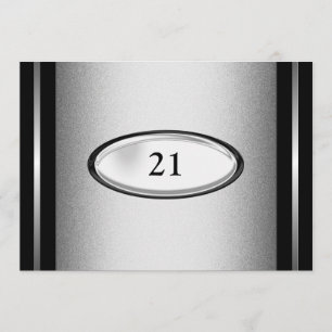 Elegant Black Silver Stripe 21st Birthday Male Invitation