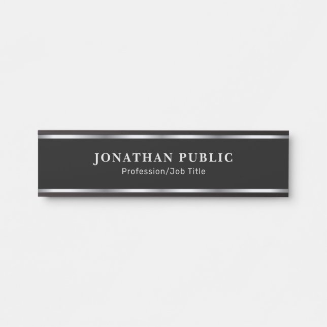 Elegant Black & Silver Template Home Office School Door Sign (Front)