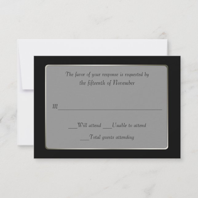 Elegant Black & Silver Wedding Response Card (Front)