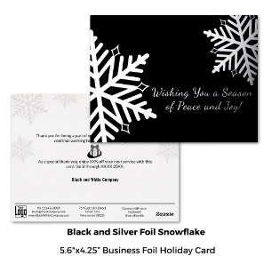 Elegant Black Silver Winter Snowflake Business  Foil Holiday Postcard