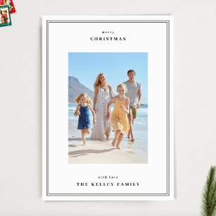 Elegant Black Simple Framed 3 Photo Christmas Holiday Card