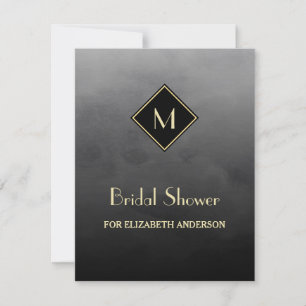 Elegant Black Simple Gold Monogram Bridal Shower Invitation