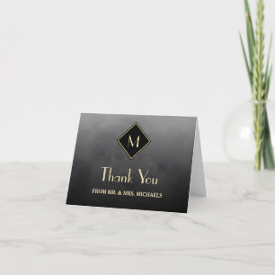 Elegant Black Simple With Gold Monogram Thank You