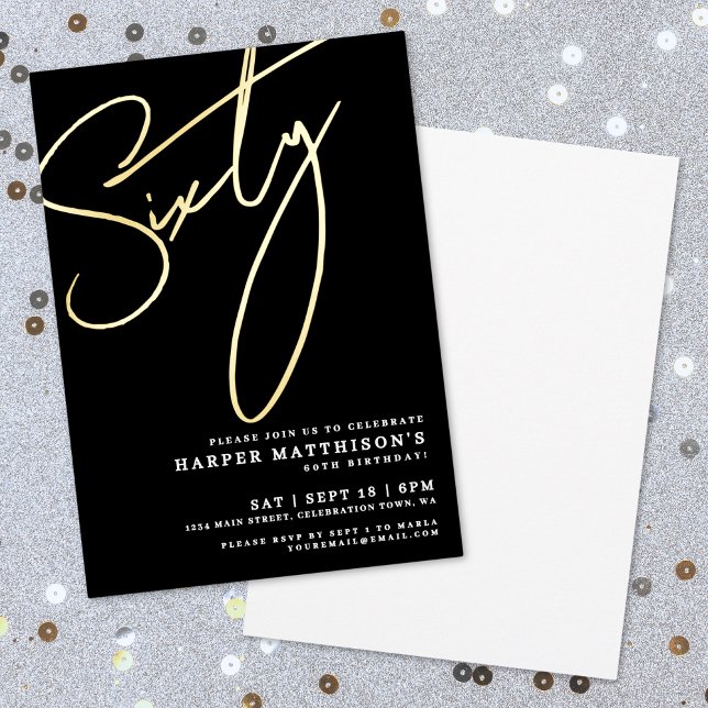 Elegant Black Sixty 60th Birthday Gold (Elegant Black Sixty 60th Birthday Gold Foil Invitation)