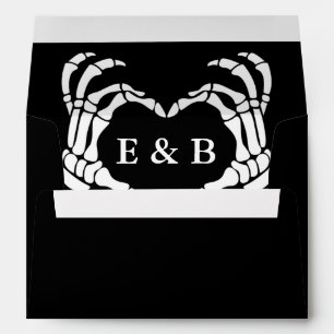 Elegant Black Skeleton Heart Initials Wedding Envelope