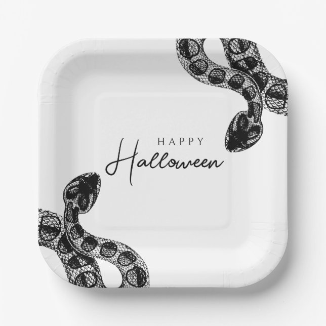 Elegant Black Snake Halloween Paper Plate (Front)