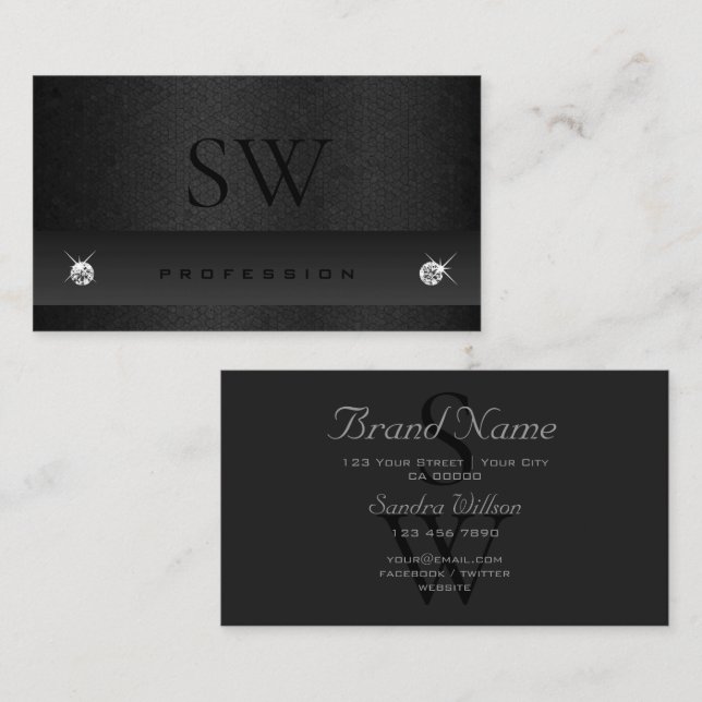 Elegant Black Snake Pattern Dark Colours Monogram Business Card (Front/Back)