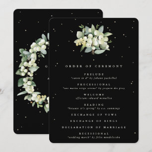 Elegant Black Snowberry+Eucalyptus Bouquet Wedding Programme