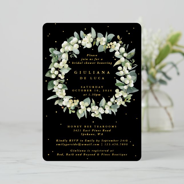 Elegant Black Snowberry+Eucalyptus Bridal Shower (Standing Front)