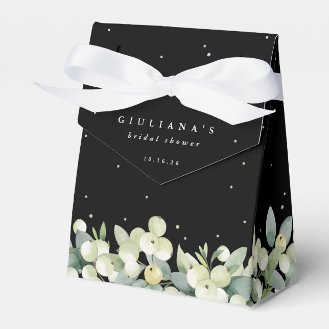 Elegant Black Snowberry+Eucalyptus Bridal Shower Favour Box (Front Side)