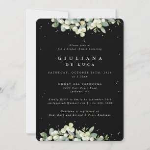Elegant Black Snowberry+Eucalyptus Bridal Shower Invitation
