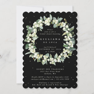 Elegant Black Snowberry+Eucalyptus Bridal Shower Invitation