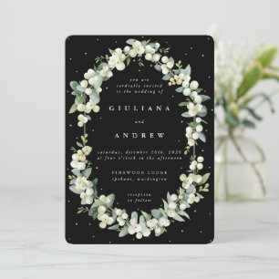 Elegant Black Snowberry+Eucalyptus Wedding Invitation