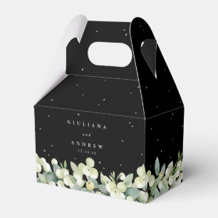 Elegant Black Snowberry+Eucalyptus Winter Wedding Favour Box