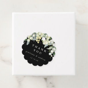 Elegant Black Snowberry+Eucalyptus Winter Wedding Favour Tags