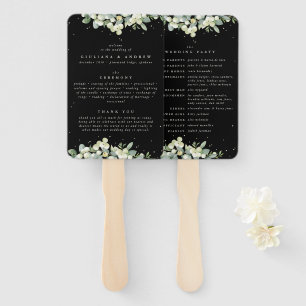 Elegant Black Snowberry+Eucalyptus Winter Wedding Hand Fan