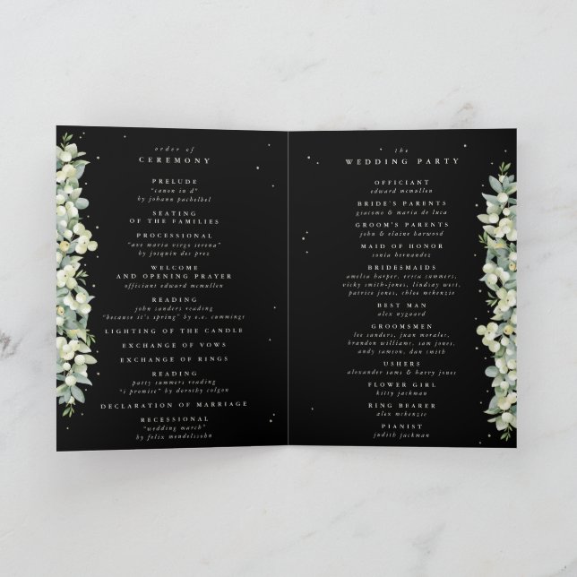 Elegant Black Snowberry+Eucalyptus Winter Wedding Programme (Inside)