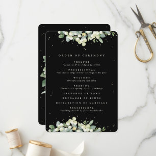 Elegant Black Snowberry+Eucalyptus Winter Wedding Programme