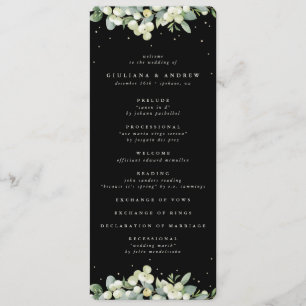 Elegant Black Snowberry+Eucalyptus Winter Wedding Programme