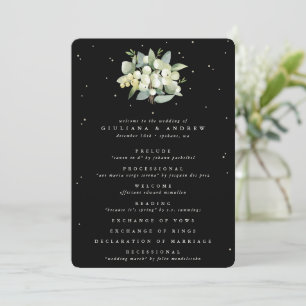 Elegant Black Snowberry+Eucalyptus Winter Wedding Programme