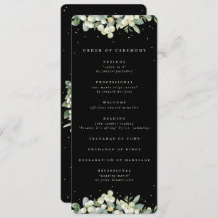 Elegant Black Snowberry+Eucalyptus Winter Wedding Programme