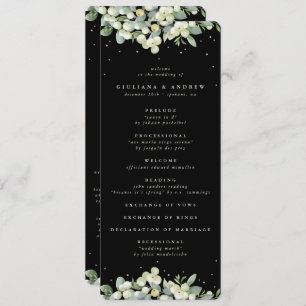 Elegant Black Snowberry+Eucalyptus Winter Wedding Programme