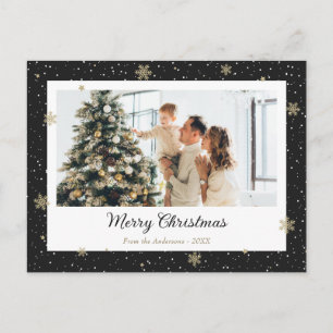 Elegant Black Snowflake Photo Christmas Holiday Postcard