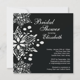 Elegant Black Snowflakes Winter Bridal Shower Invitation