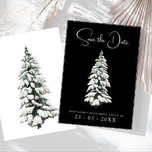 Elegant Black Snowy Pine Wedding Save The Date
