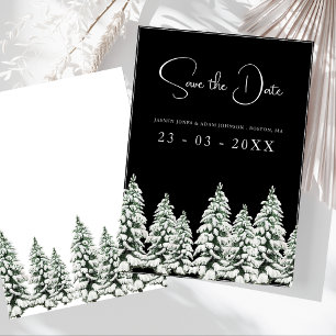 Elegant Black Snowy Pine Wedding Save The Date