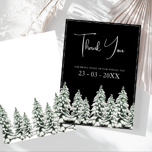 Elegant Black Snowy Pine Wedding Thank You Card