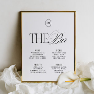 Elegant Black & Soft White The Bar Wedding Menu