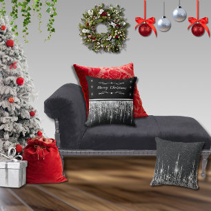 Elegant Black Sparkly Silver Merry Christmas Cushion