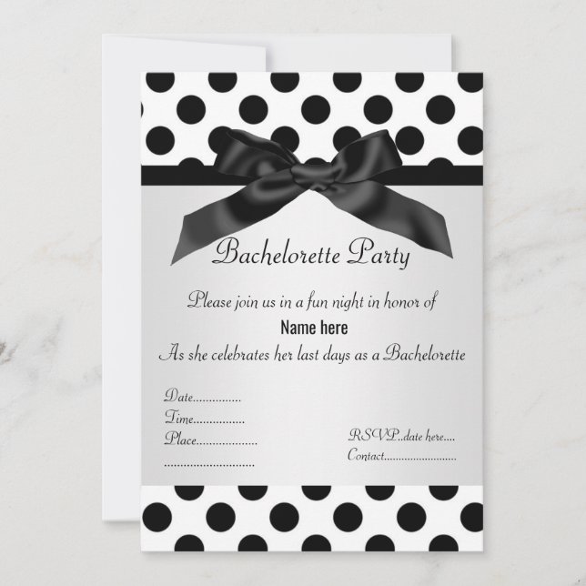 ELEGANT BLACK SPOT BACHELORETTE PARTY INVITATION (Front)