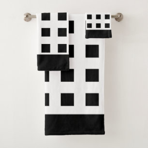 Elegant Black Squares on Black & White Bath Towel Set
