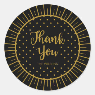 Elegant Black Starburst Script Thank You Holiday Classic Round Sticker
