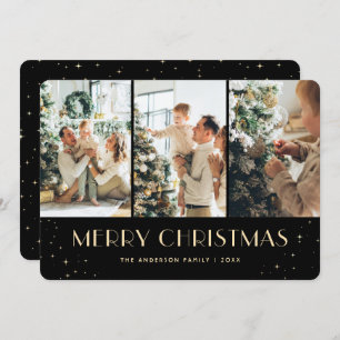 Elegant Black Starry Night Photo Christmas Card