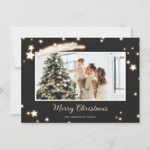 Elegant Black Stars Photo Merry Christmas Cards