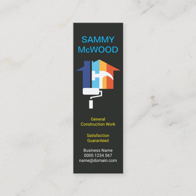 Elegant Black Striking Colorful Home Construction Mini Business Card (Front)
