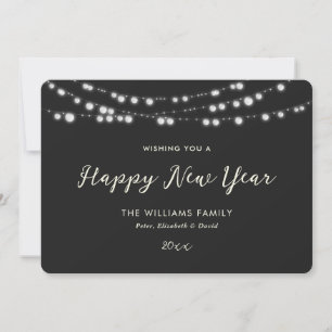 Elegant Black String Lights Happy New Year Card