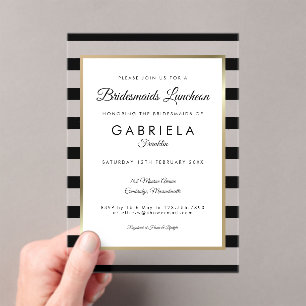 Elegant Black Stripe Gold Bridesmaids Luncheon Acrylic Invitations