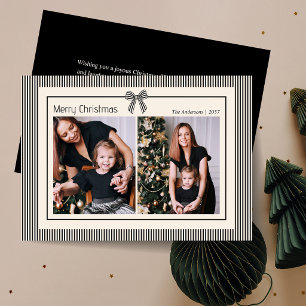 Elegant Black Stripes Christmas 2 Photo Holiday Card