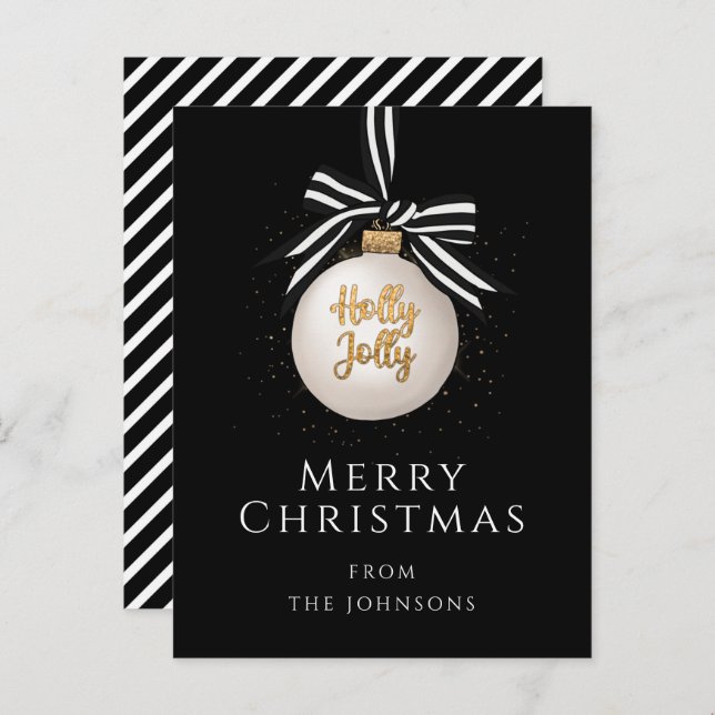 Elegant Black Stripes Merry Christmas Bauble Postcard (Front/Back)