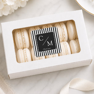 Elegant Black Stripes Monogram Wedding Square Sticker