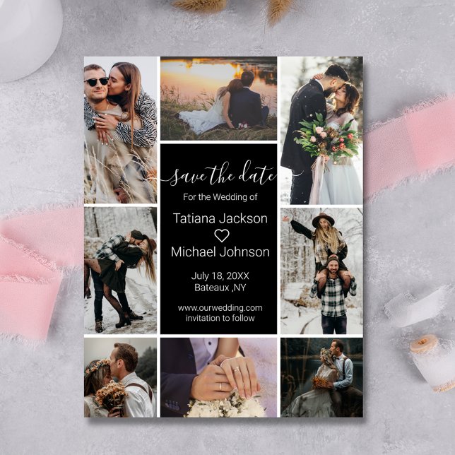 elegant black stylish eight photos collage  save the date (Creator Uploaded)