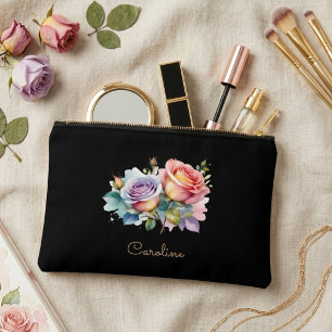 Elegant Black Stylish Floral Boho Cute Accessory Pouch