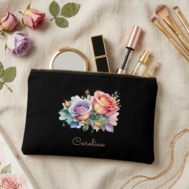 Elegant Black Stylish Floral Boho Cute  Accessory Pouch (Creator Uploaded)